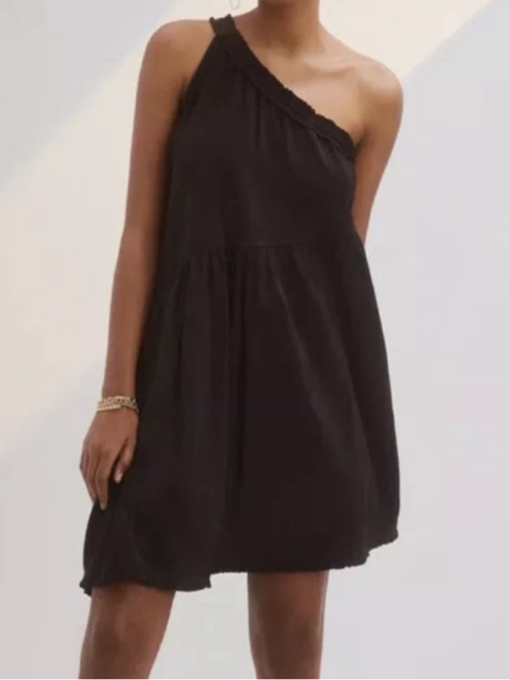Anthropologie One-Shoulder Black Swing Dress